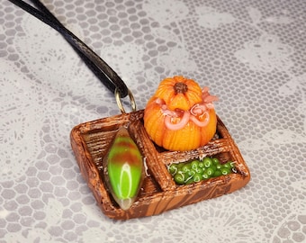 Shrek T.V Dinner II Green Slimy Slug Frog Eggs Pumpkin with Worms Realistic Miniature Food Jewelry
