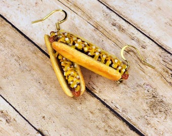 FootLong Mustard onion Dogs II chili cheese mustard onion hotdogs realistic food jewelry