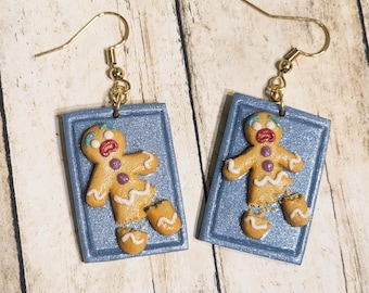 Gingee II gingerbread man cookie broken silver plate handmade polymer clay realistic food jewelry