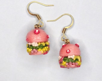 Nasty patties || spongebob inspired pink green nasty patty hamburger realistic food jewelry