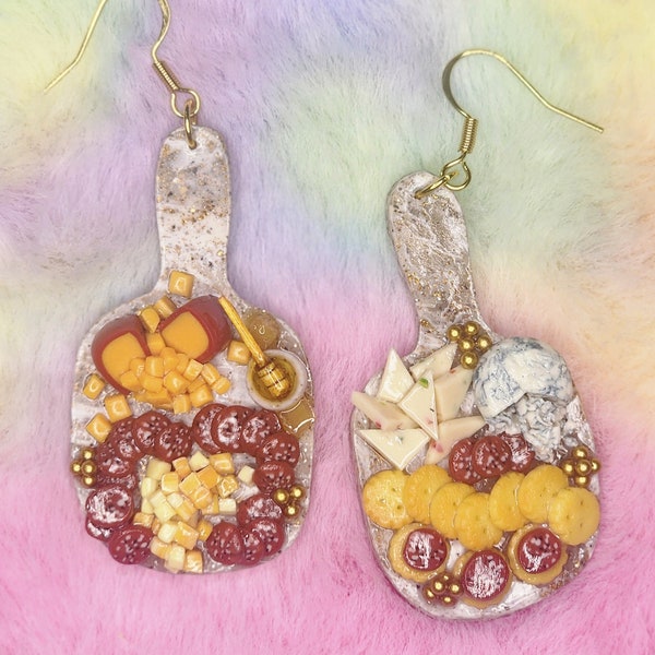 Meats on Ritz || edam cheese honey crackers Swiss gold charcuterie realistic earrings