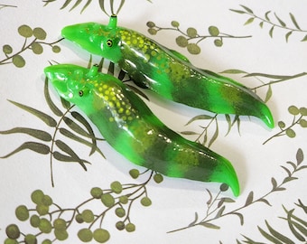 Slimy Slug Studs II Gross Green Slimy Bug Animal Earrings