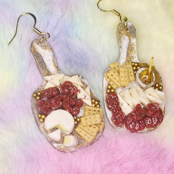 Brie and honey || Brie cheese honey crackers Swiss gold charcuterie realistic earrings