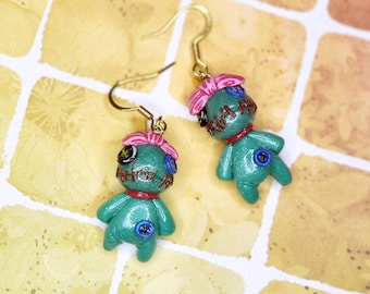 SCRUMPS || Lilo and stitch green doll handmade buttons pink bow toy jewelry