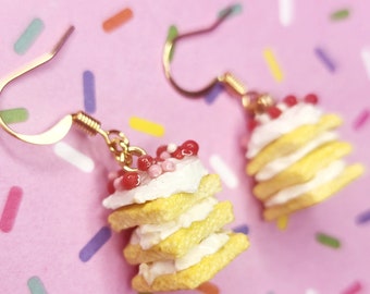 Luv Cakes || Red Pink sprinkled vanilla triple cake realistic food earrings