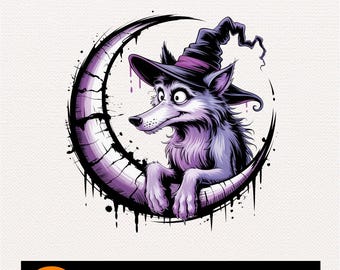 Distressed Wolf Witch PNG: Halloween Design (Digital Download)