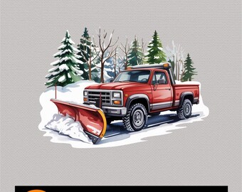 Schneepflug LKW PNG: Aquarell Winter Szene (Digitaler Download)