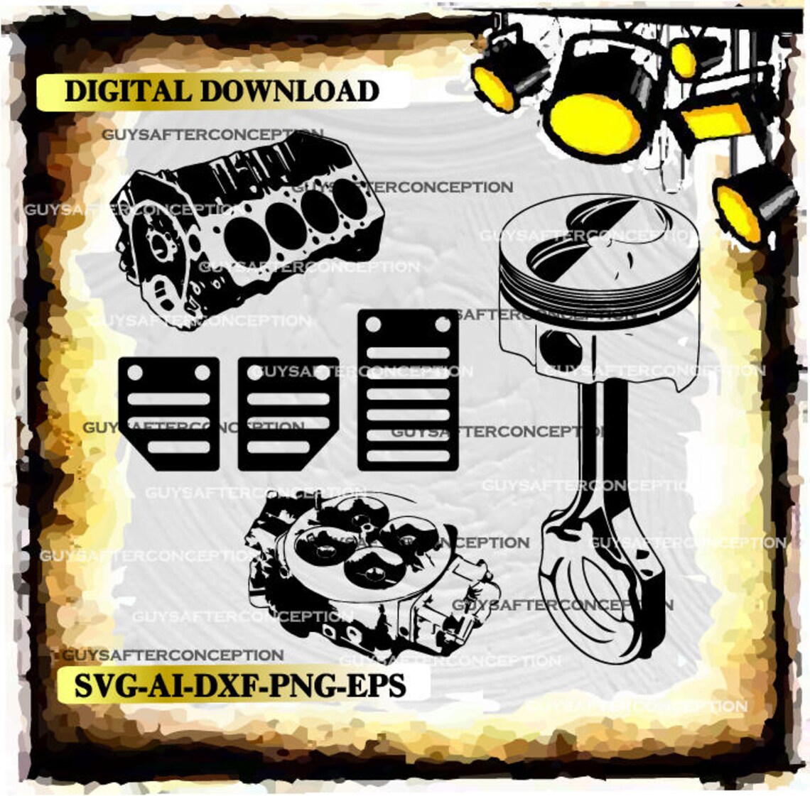 Engine Blockpedalscarburetorpiston Combo Vector Images SVG Etsy