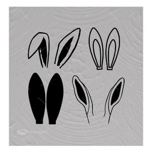 May include: Black and white silhouette of bunny ears in various shapes and sizes.