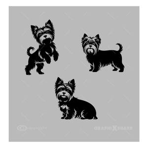 Yorkshire Terrier SVG Bundle | Three Yorkshire Terrier&#39;s Vector Cricut Silhouette | Yorkie Dog Cut File | Cute Puppy Digital Download