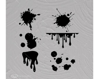 Six Assorted Splatters Drips Vector Images Vinyl Decal T-shirt Digital Cutting Files ,Svg Files, Ai, Eps, Dxf