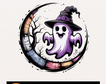 Distressed Halloween Ghost PNG: Witch Hat Design (Digital Download)