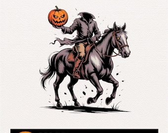 Halloween PNG: Headless Rider Spooky Pumpkin Clipart (Digital Download)