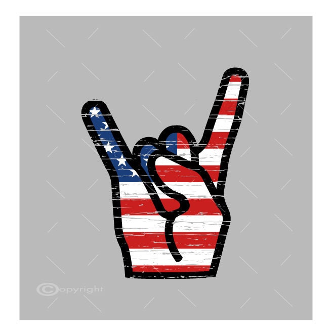 Distressed American Flag Rock Hand Sign  Digital File Ai - Eps - PNG - DXF - Svg - A1