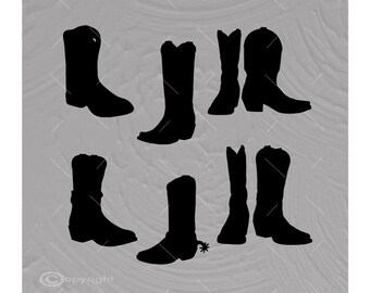 Six Cowboy Boots Vector Images Vinyl Decal T-shirt Digital Cutting Files ,Svg File, Ai, Eps, PNG