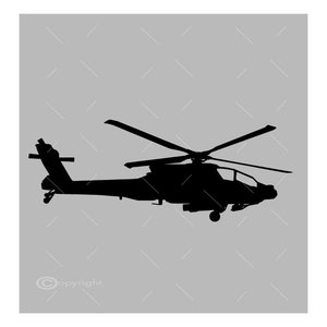May include: A black silhouette of a military helicopter with a single rotor blade.