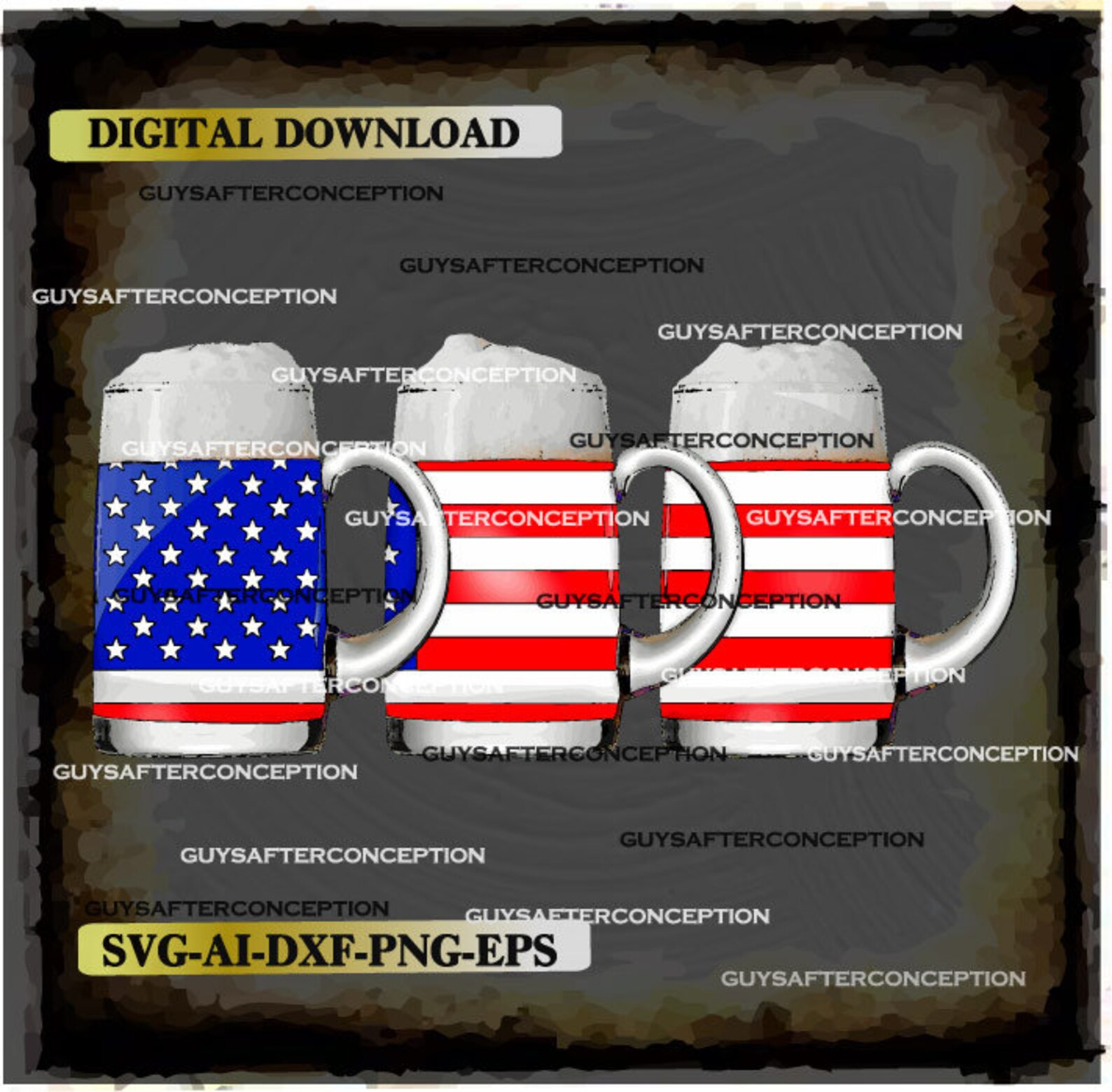 American Flag Beer Mugs Digital File Ai Eps PNG DXF | Etsy