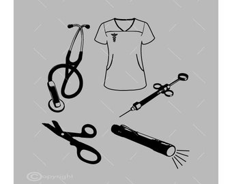 Nurse SVG Bundle | RN Stethoscope Cut File | Medical Silhouette