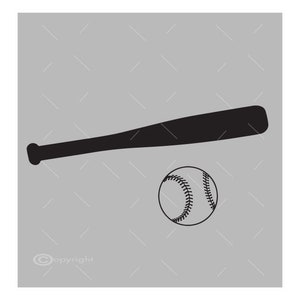 May include: A black baseball bat and a white baseball with black stitching on a gray background.