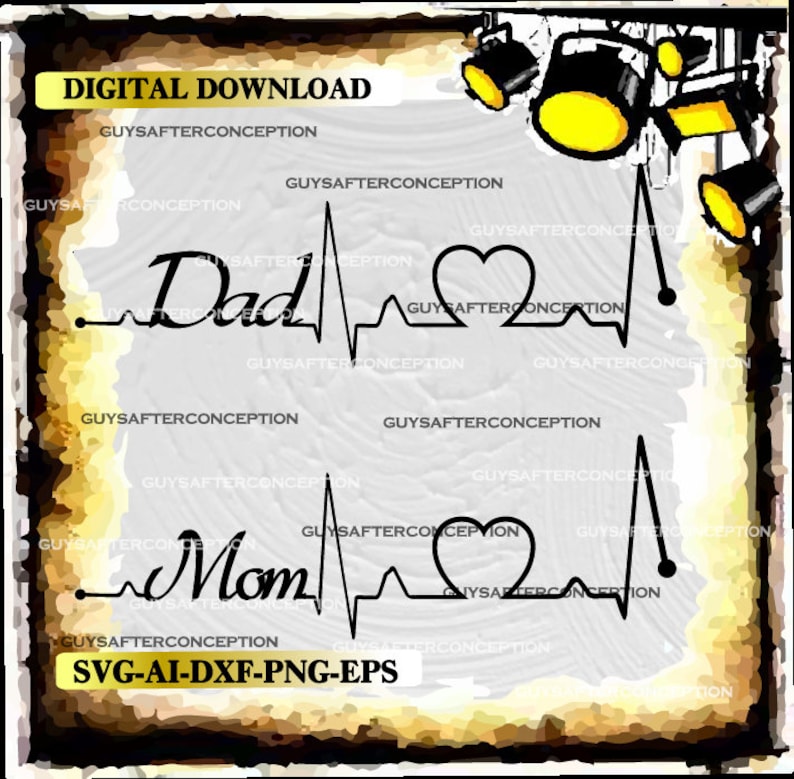 Dad Mom Heartbeat Lines Vector Image SVG Files Digital Cutting | Etsy