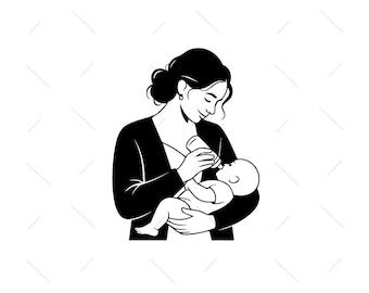 Mutter füttert Baby SVG: Flasche gefüttert Silhouette (Digitaler Download, PNG, PDF)