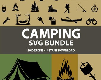 Camping SVG Bundle: Zelt, Lagerfeuer, Kanu, Kompass (Digitaler Download)