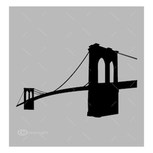 Puede incluir: Silueta negra del puente de Brooklyn sobre un fondo gris claro.