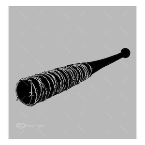 Puede incluir: Una silueta en blanco y negro de un bate de béisbol envuelto en alambre de púas.