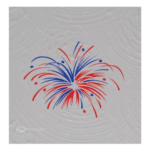 May include: A red and blue firework illustration with a white background.