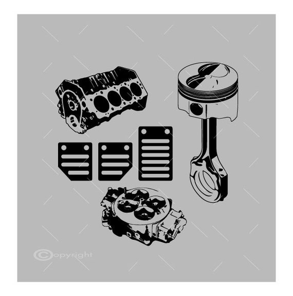 Engine Block-pedals-carburetor-piston Combo Vector Images SVG