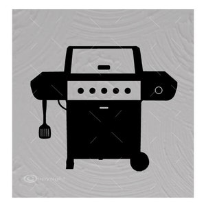 May include: Black and silver gas grill with a side burner and wheels. The grill has four burners and a lid.