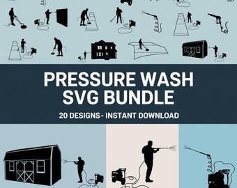 SVG-bundel voor hogedrukreiniging: oprit, huis, auto en hek schoonmaken (digitale download)
