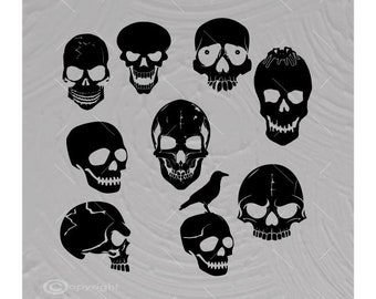 Nine Halloween Skull Vector Images SVG Files Digital Cutting Files  Ai - Eps - PNG - DXF - Svg