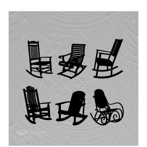 Six Wood Rocking Chairs Vector Images Vinyl Decal T-shirt Digital Cutting Files ,Svg Files, Ai, Eps, Dxf