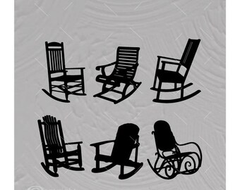 Paquete de archivos SVG de mecedora / Archivo de corte de mecedora de madera para porche / Silueta de silla de guardería