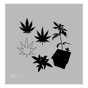 Five Marijuana Leaves Vector Images Vinyl Decal T-shirt Digital Cutting Files ,Svg File, Ai, Eps, PNG