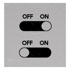 Puede incluir: Dos interruptores de palanca negros con las palabras "OFF" y "ON" impresas en ellos. El interruptor superior está en la posición "OFF", y el interruptor inferior está en la posición "ON".