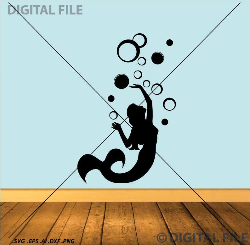 Mermaid Playing In Bubbles Vector Images SVG Files Digital | Etsy