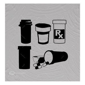 Five Pill Bottles Vector Images SVG Files Digital Cutting Files  Ai - Eps - PNG - DXF - Svg