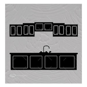 Imágenes vectoriales de fregadero y armarios de cocina, calcomanías de vinilo para camisetas, archivos de corte digital, archivos SVG, AI, EPS, DXF