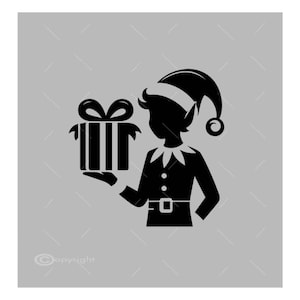 Santa&#39;s Elf Holding Gift SVG: Christmas Vector (Digital Download)