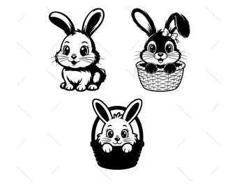 Big Ear Bunny Kaninchen SVG Bundle: Ostern Korb Silhouette Designs (Digitaler Download)