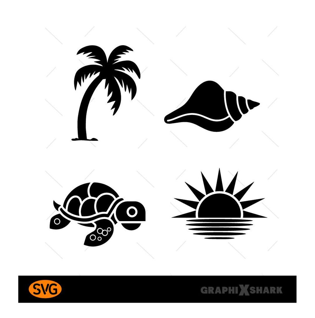 Beach SVG Bundle | Sea Shell, Palm Tree, Sunset & Sea Turtle Cut Files ...