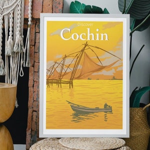 Visit India Cochin Kochi Kerala Print Retro Vintage International Travel Poster Colorful Wall Art Deco- Instant Printable Digital Download