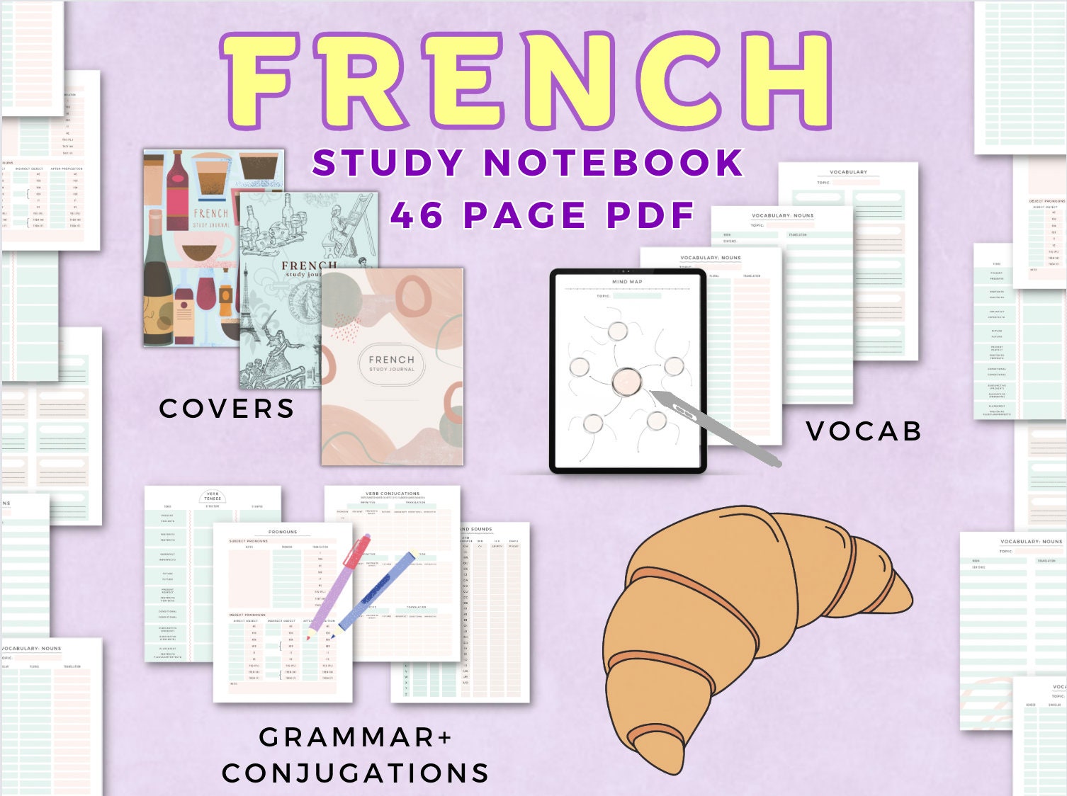 The ORIGINAL French language learning notebook study journal, Francais langue, printable PDF/iPad notes template
