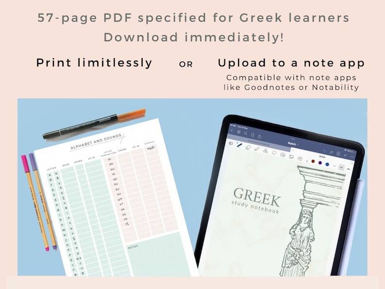 Greek Language Learning Notebook Study Journal Alphabet, Printable Pdf ...