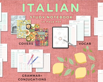 Italian language learning notebook study journal, printable PDF/iPad notes template