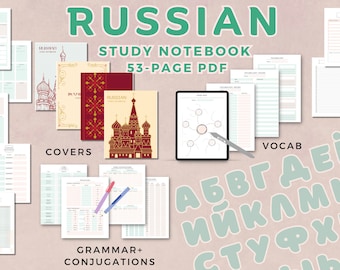 Russian language learning notebook study journal Cyrillic alphabet, printable PDF/iPad notes template