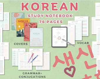 Korean Hangul language learning notebook study journal manuscript printable PDF/iPad notes template