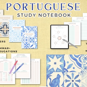 Portuguese language learning notebook study journal, printable PDF/iPad notes template